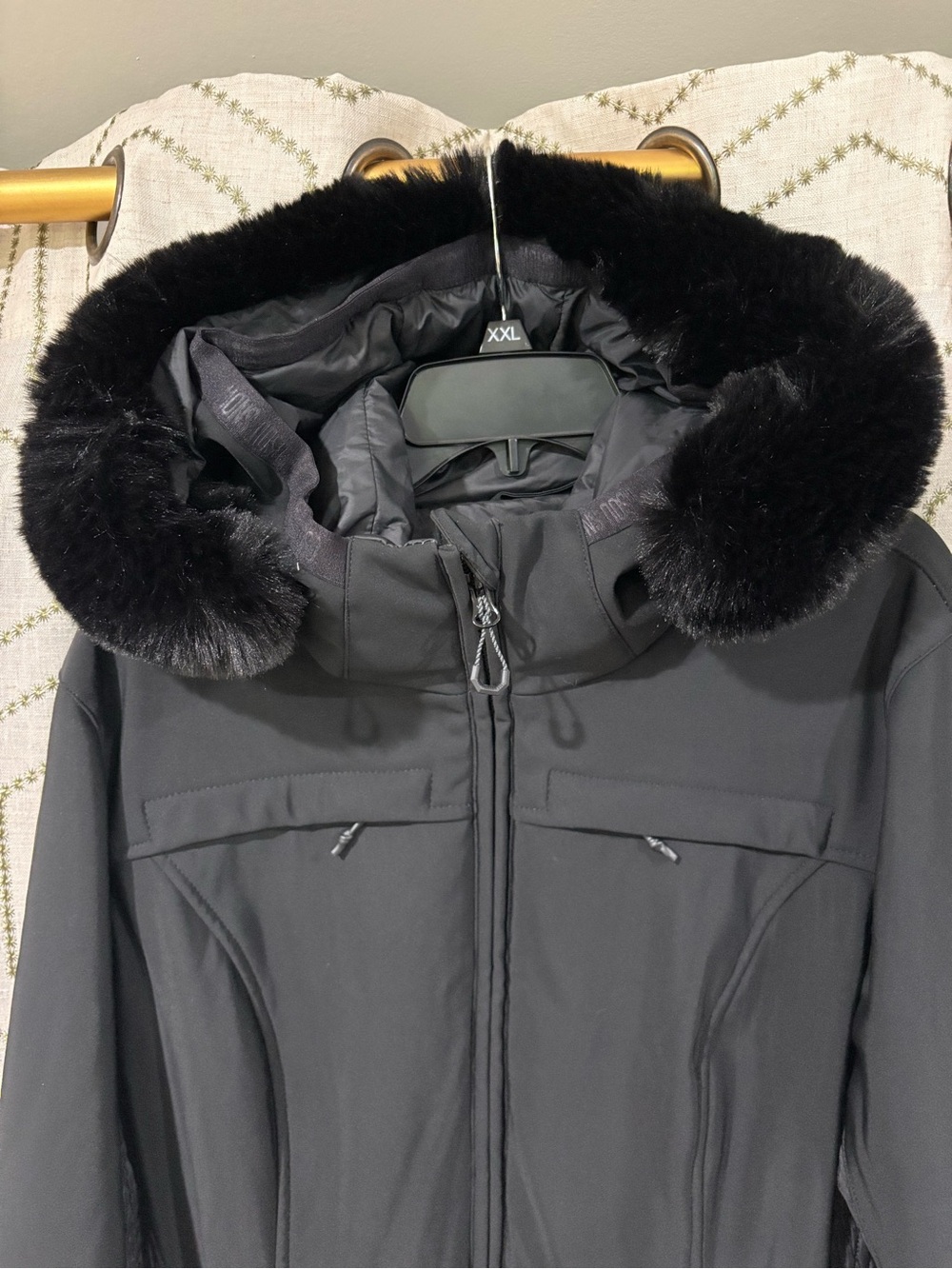 GSOU SNOW Black Faux Fur Shirred Waterproof One-Piece Ski Suit Size L - Picture 10 of 14